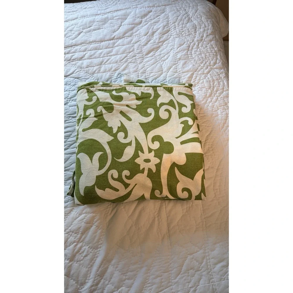 Pottery Barn Garden Gate Duvet Cover King Size Linen Cotton Green White Scroll